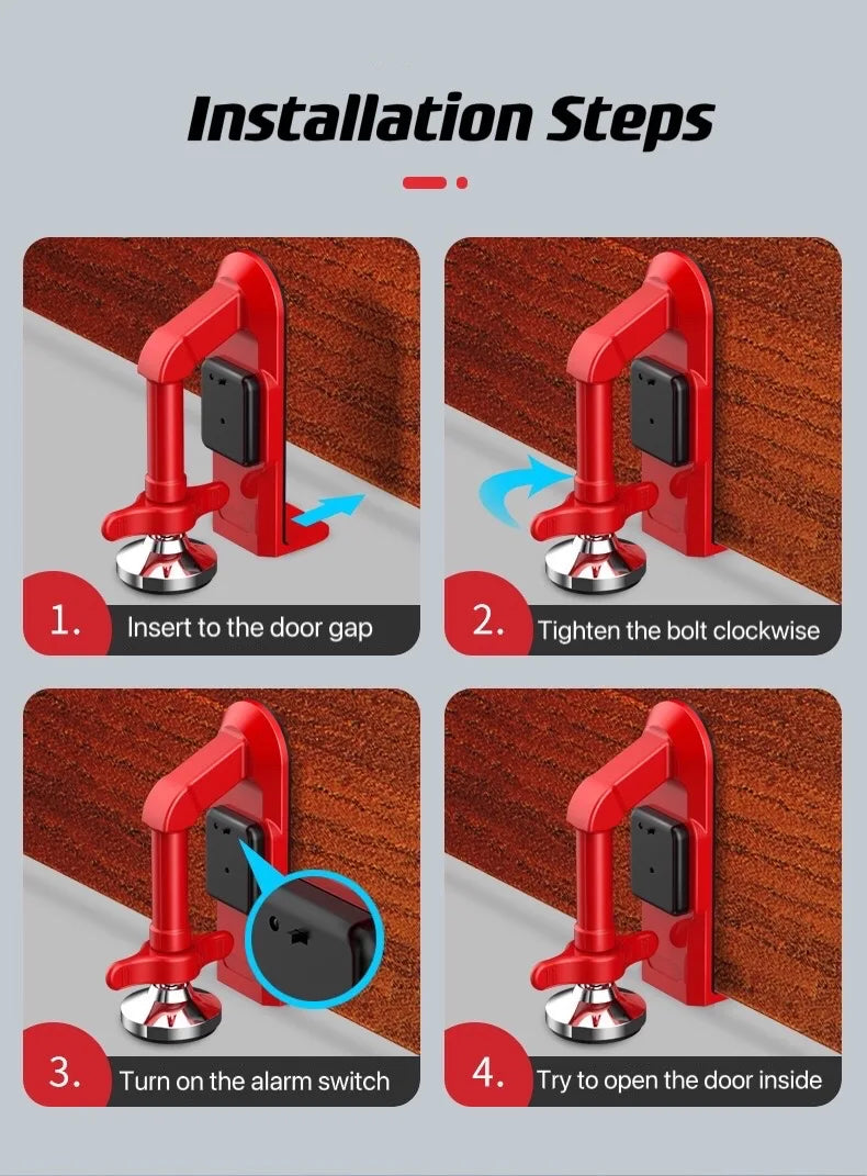 Salvation for Girls Alone-Security Lock Metal Strong Door Blocker Hotel Travel Locks Alarm Anti-Collision Portable Door Stopper